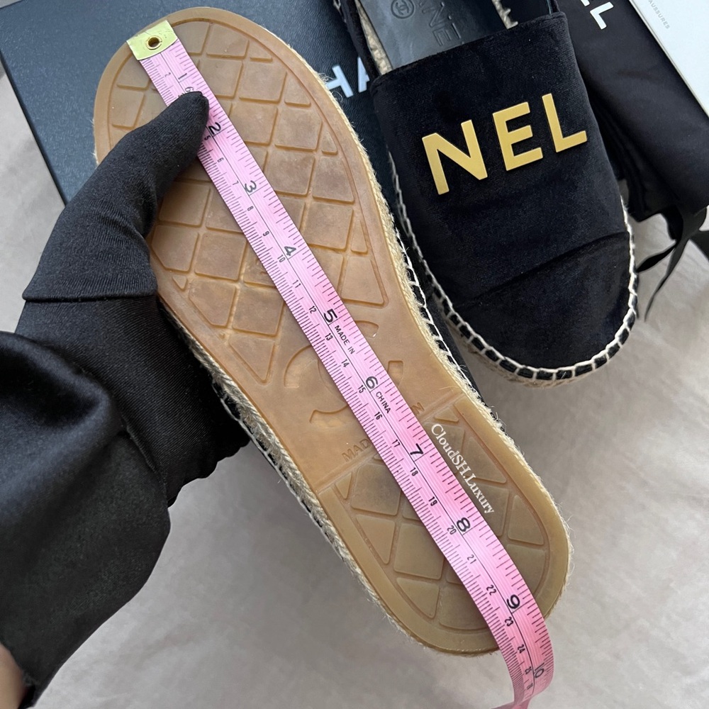 Auth Chanel G34012 Black Velvet CC Logo Espadrilles- Size 36 - Picture 10 of 10